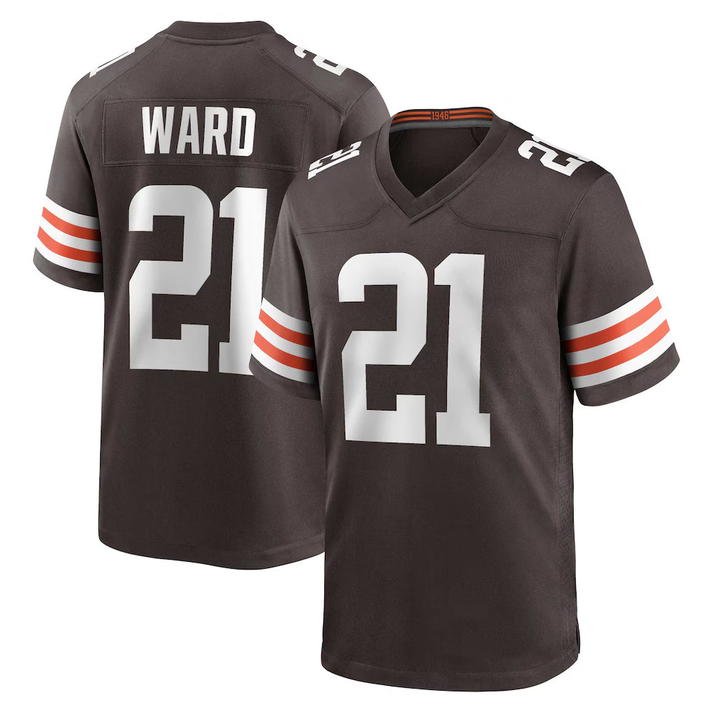 C.Browns #21 Denzel Ward Player Brown Home Game Football Jerseys football jersey product view 1