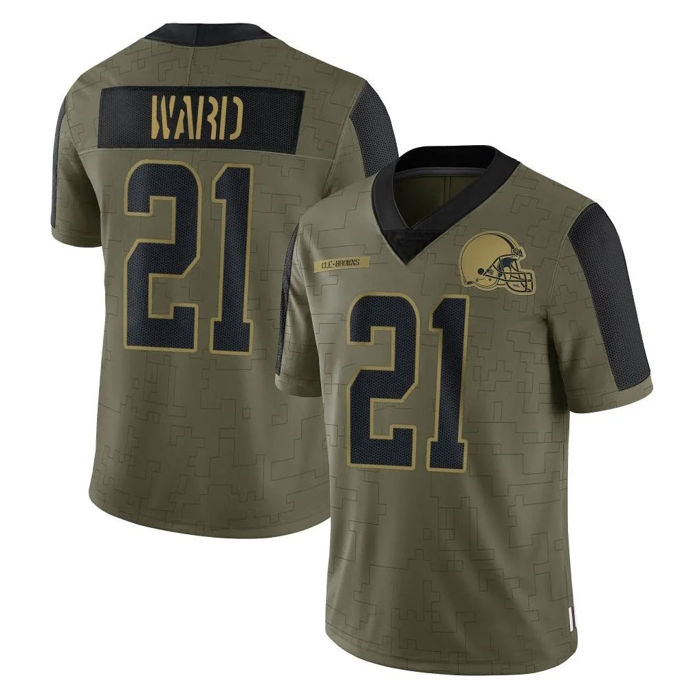 C.Browns #21 Denzel Ward Player Salute To Service Limited Olive Football Jerseys football jersey product view 1