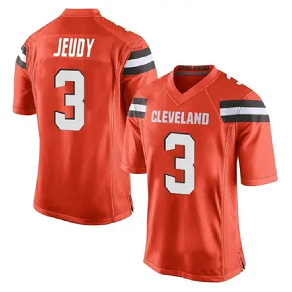C.Browns #3 Jerry Jeudy Player Orange Game Football Jerseys football jersey product view 1