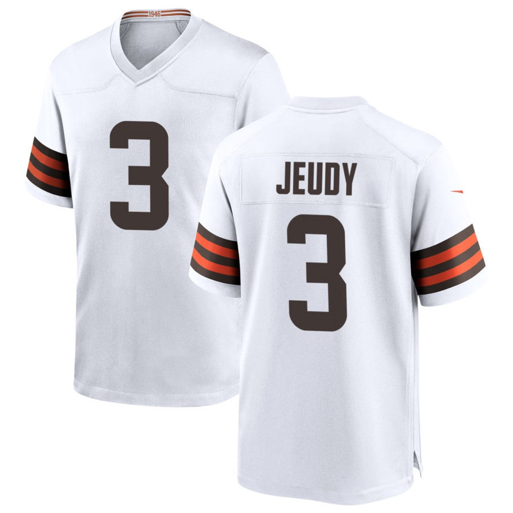 C.Browns #3 Jerry Jeudy Player White Home Game Football Jerseys football jersey product view 1