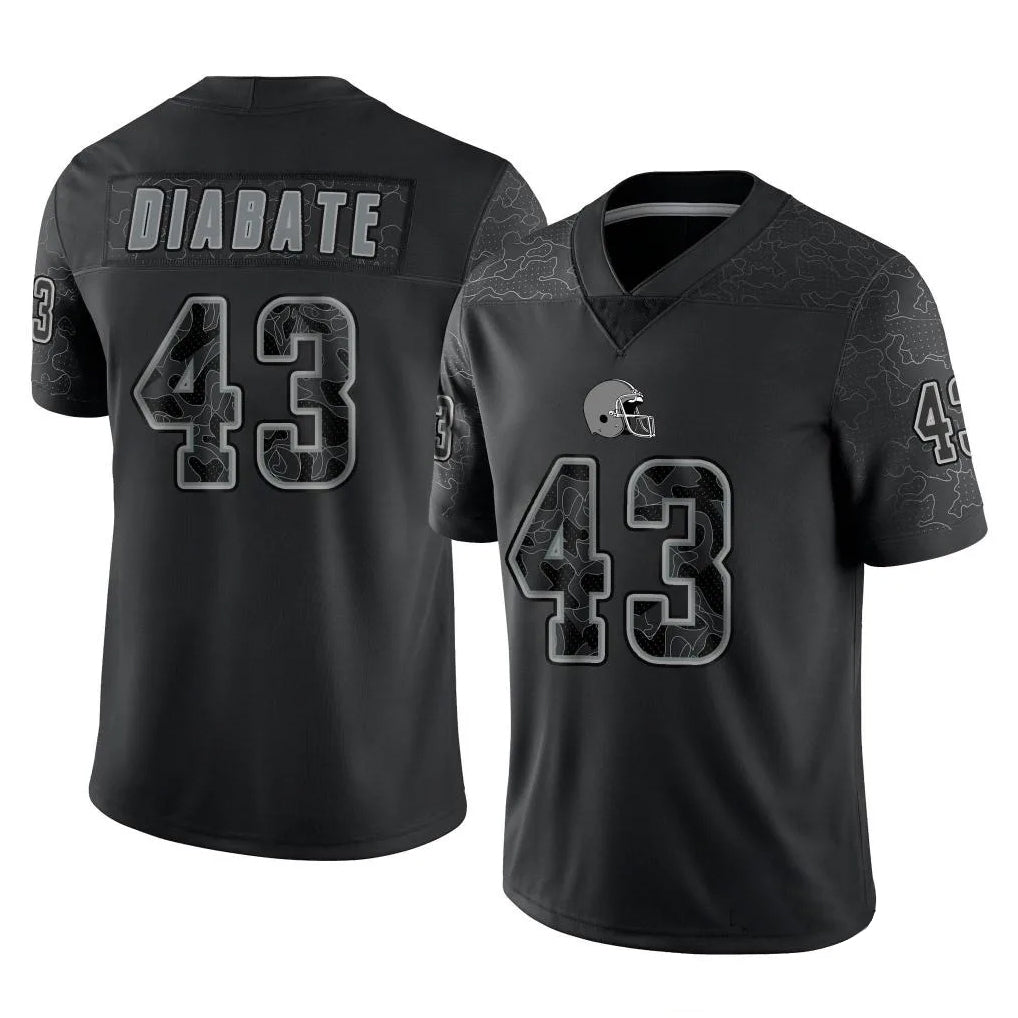 C.Browns #43 Mohamoud Diabate Player Black RFLCTV Limited Football Jerseys football jersey product view 1