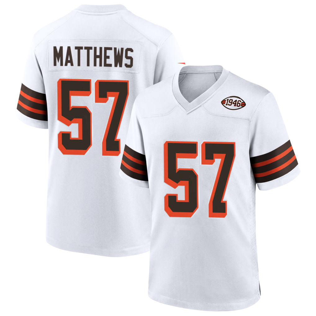 C.Browns #57 Clay Matthews Player 1946 Collection Alternate White Football Jerseys football jersey product view 1