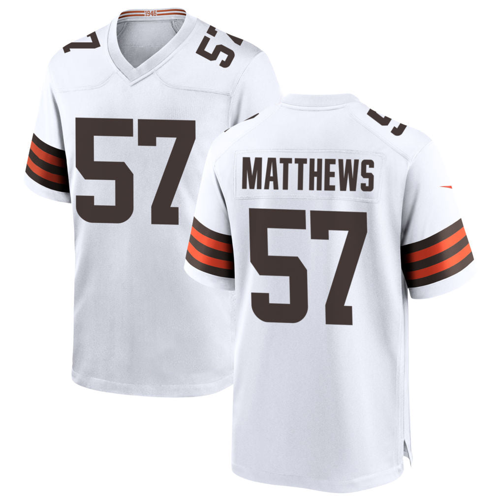 C.Browns #57 Clay Matthews Player White Home Game Football Jerseys football jersey product view 1