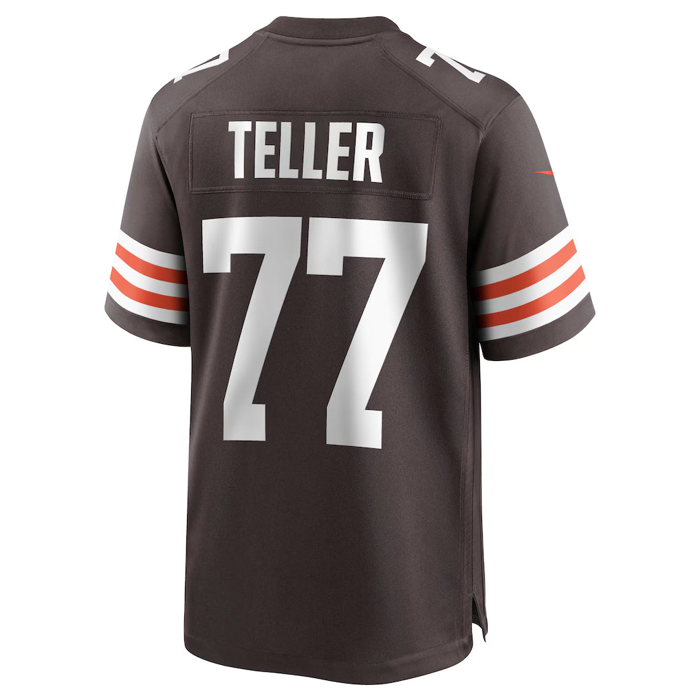 C.Browns #77 Wyatt Teller Player Brown Home Game Football Jerseys football jersey product view 1