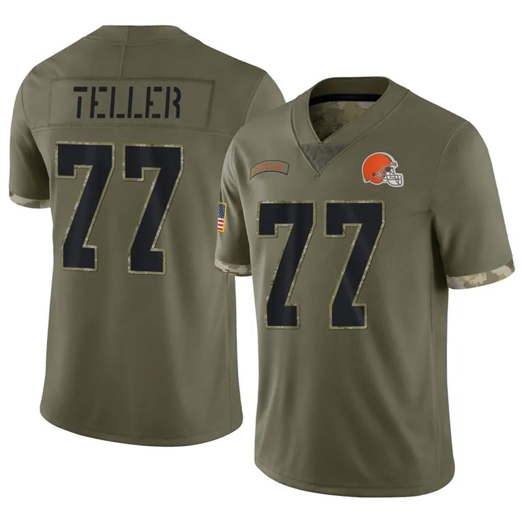 C.Browns #77 Wyatt Teller Player Salute To Service Limited Olive Football Jerseys football jersey product view 1
