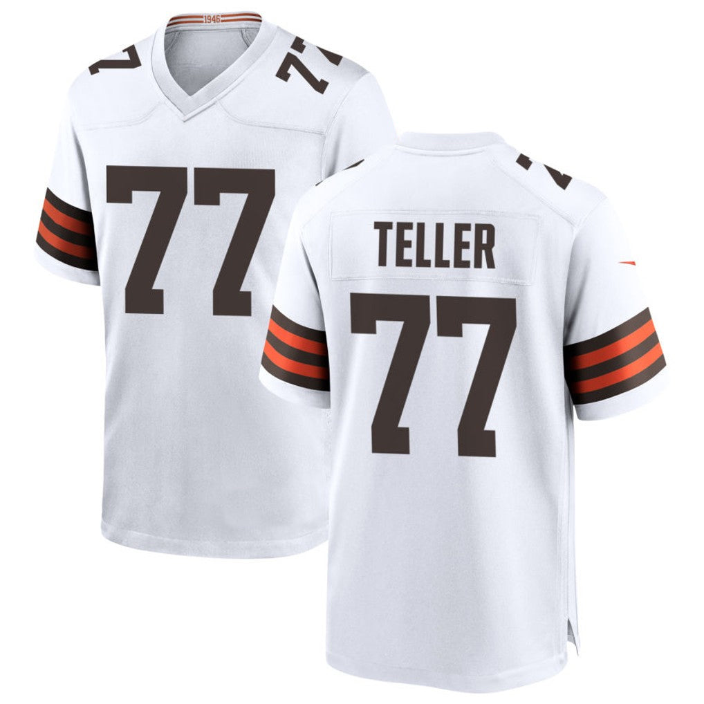 C.Browns #77 Wyatt Teller Player White Home Game Football Jerseys football jersey product view 1