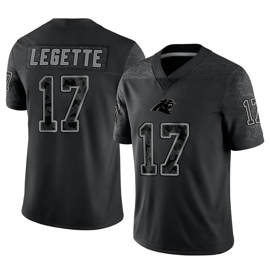 C.Panthers #17 Xavier Legette Player Black REFLECTIVE Limited Football Jerseys football jersey product view 1