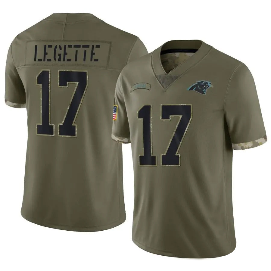 C.Panthers #17 Xavier Legette Player Salute To Service Olive Football Jerseys football jersey product view 1