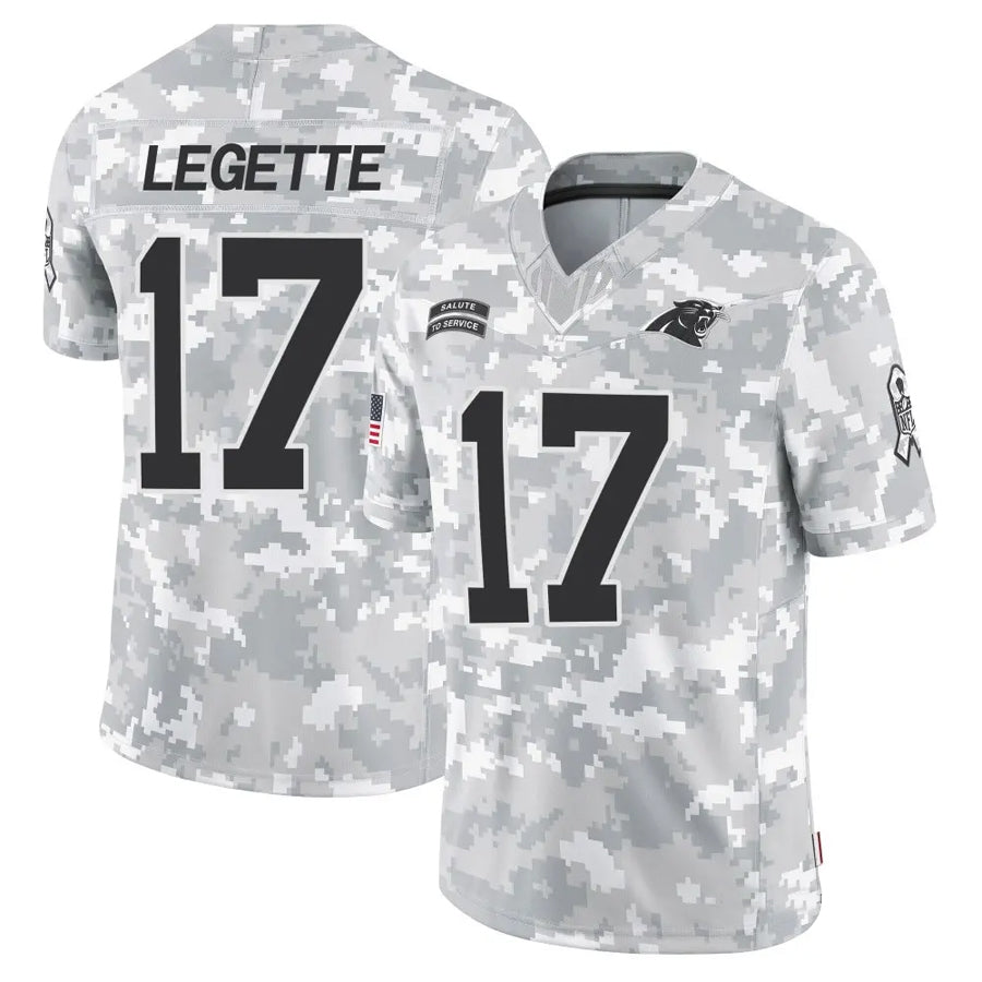 C.Panthers #17 Xavier Legette Player Salute to Service Limited Arctic Camo Football Jerseys football jersey product view 1