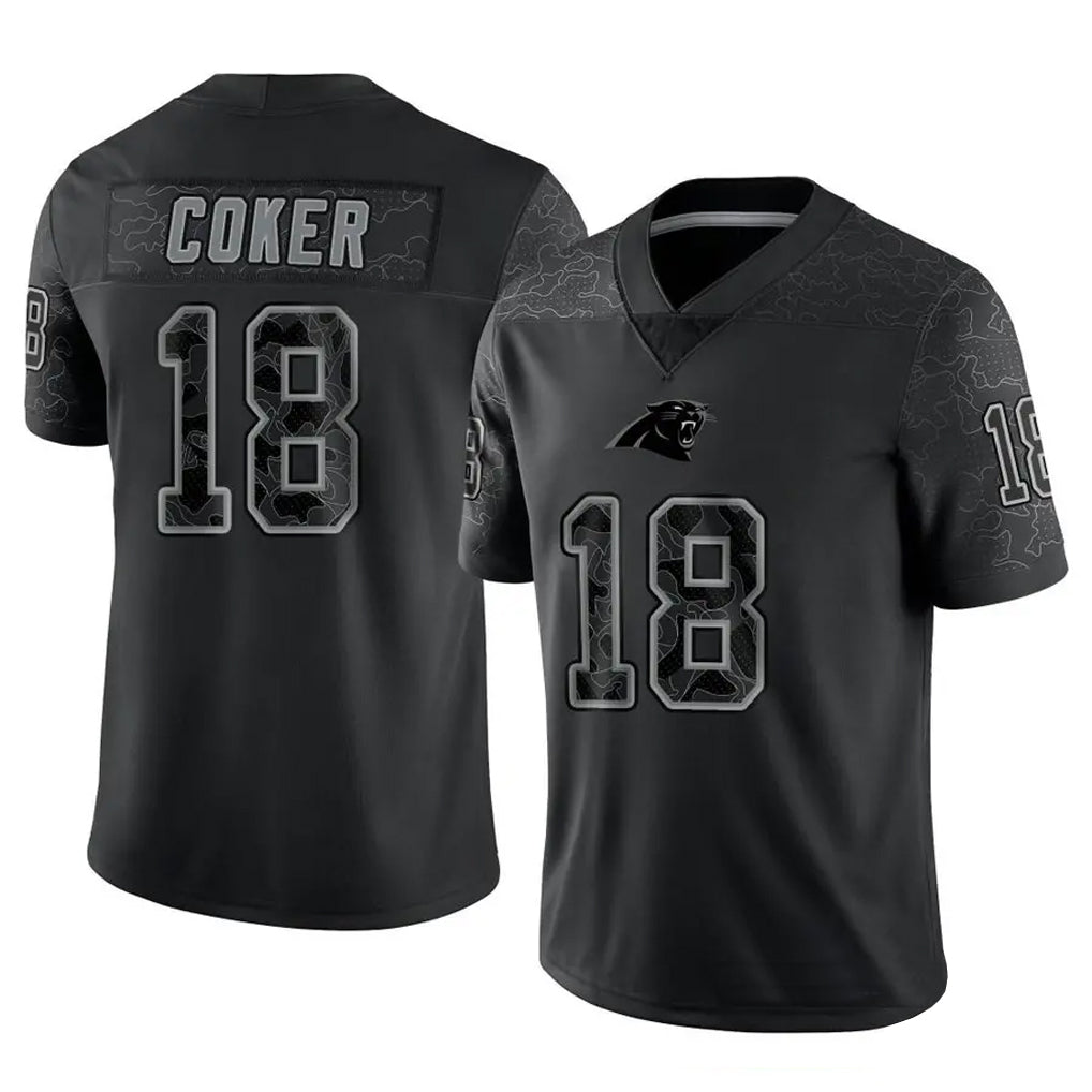 C.Panthers #18 Jalen Coker Player Black REFLECTIVE Limited Football Jerseys football jersey product view 1