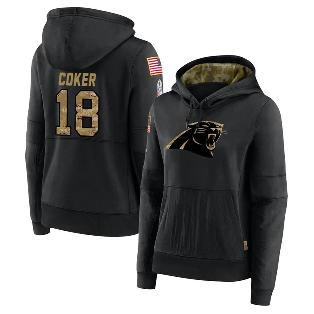 C.Panthers #18 Jalen Coker Player Black Salute to Service Limited Hoodies Football Jerseys football jersey product view 1