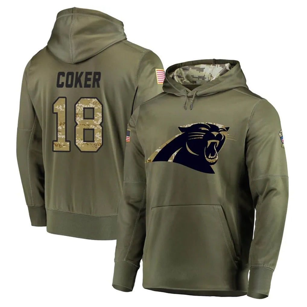 C.Panthers #18 Jalen Coker Player Olive Salute to Service Limited Hoodies Football Jerseys football jersey product view 1