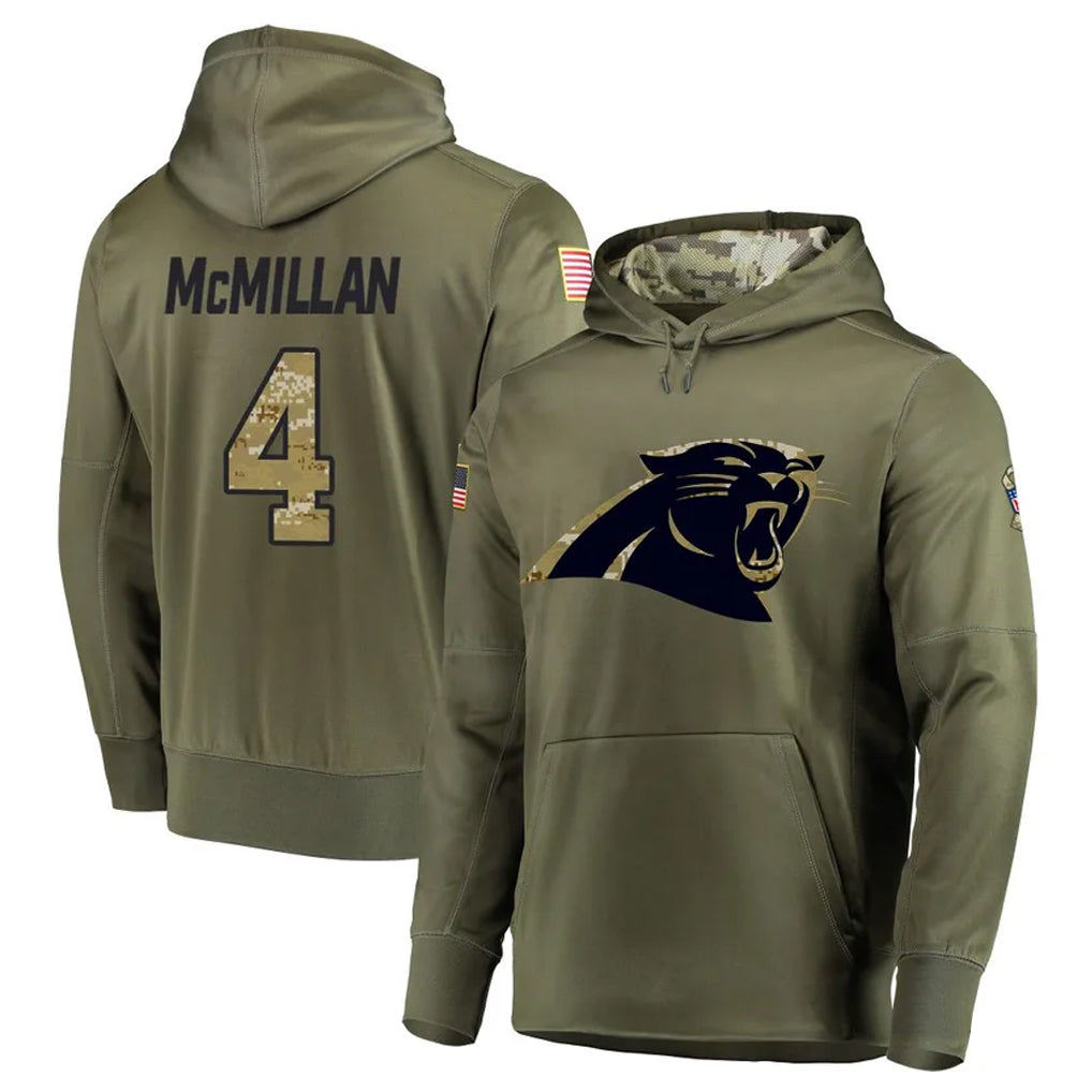 C.Panthers #4 Tetairoa McMillan Player Olive Salute to Service Limited Hoodies Football Jerseys football jersey product view 1