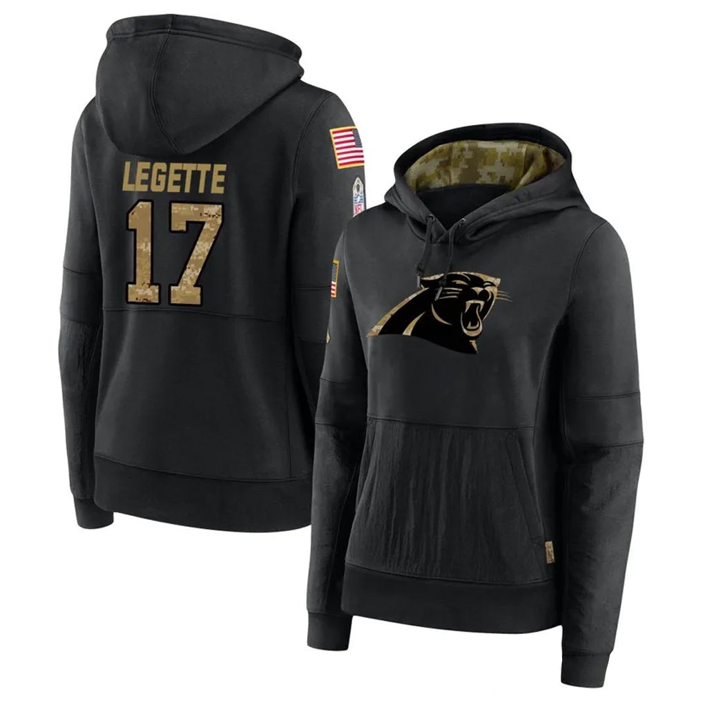 C.Panthers #17 Xavier Legette Player Black Salute to Service Hoodies Football Jerseys football jersey product view 1