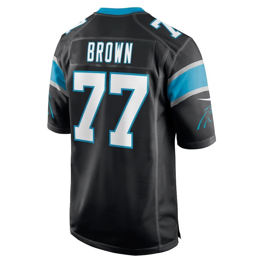 C.Panthers #77 Deonte Brown Black Game Player Jersey Stitched American Football Jerseys football jersey product view 1