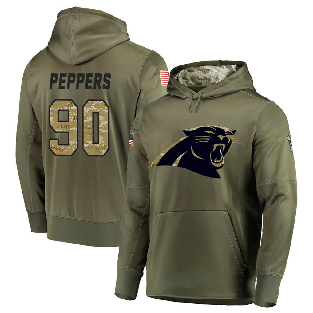 C.Panthers #90 Julius Peppers Player Olive Salute to Service Limited Hoodies Football Jerseys football jersey product view 1