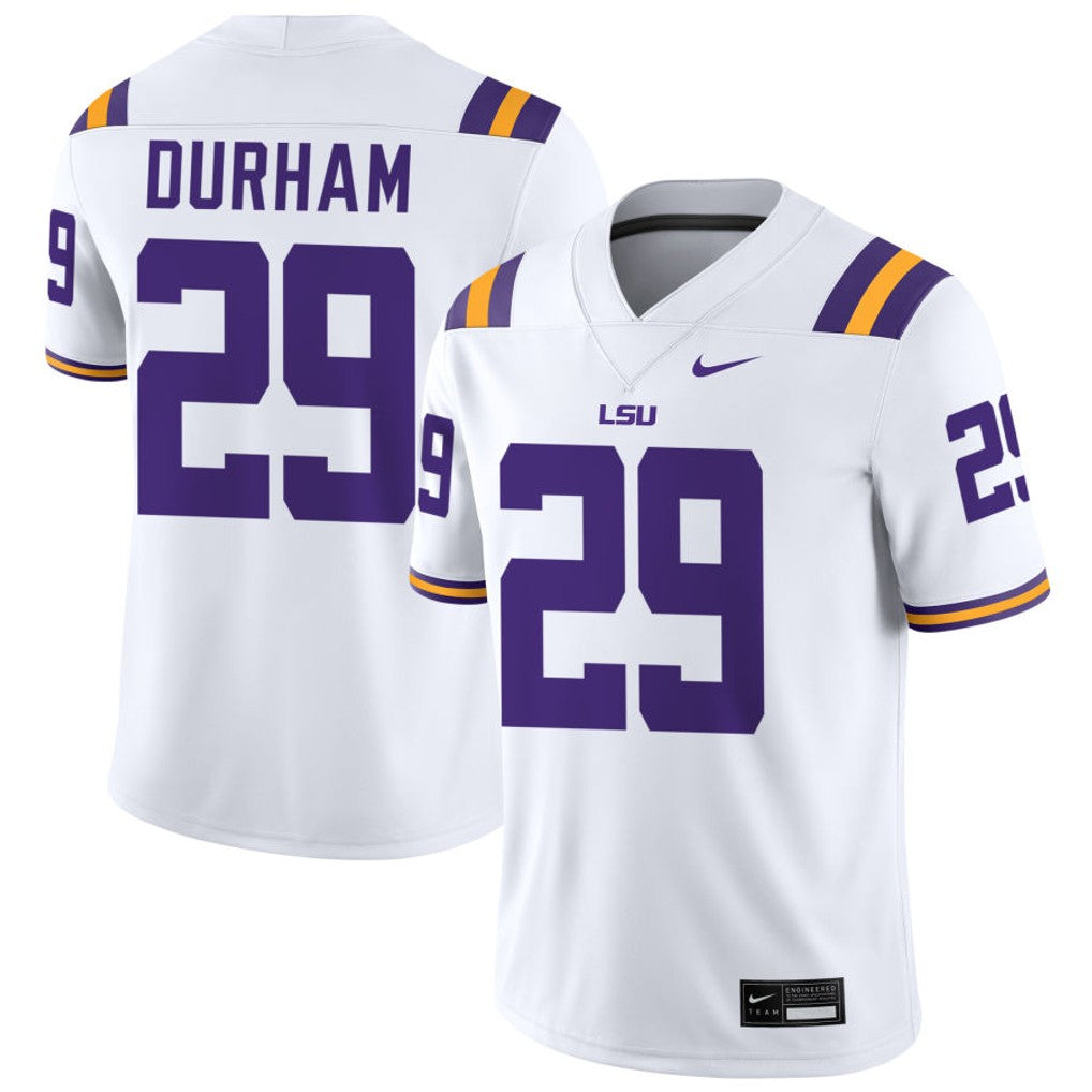 Caden Durham LSU Tigers Jersey - White sports jersey product view 1