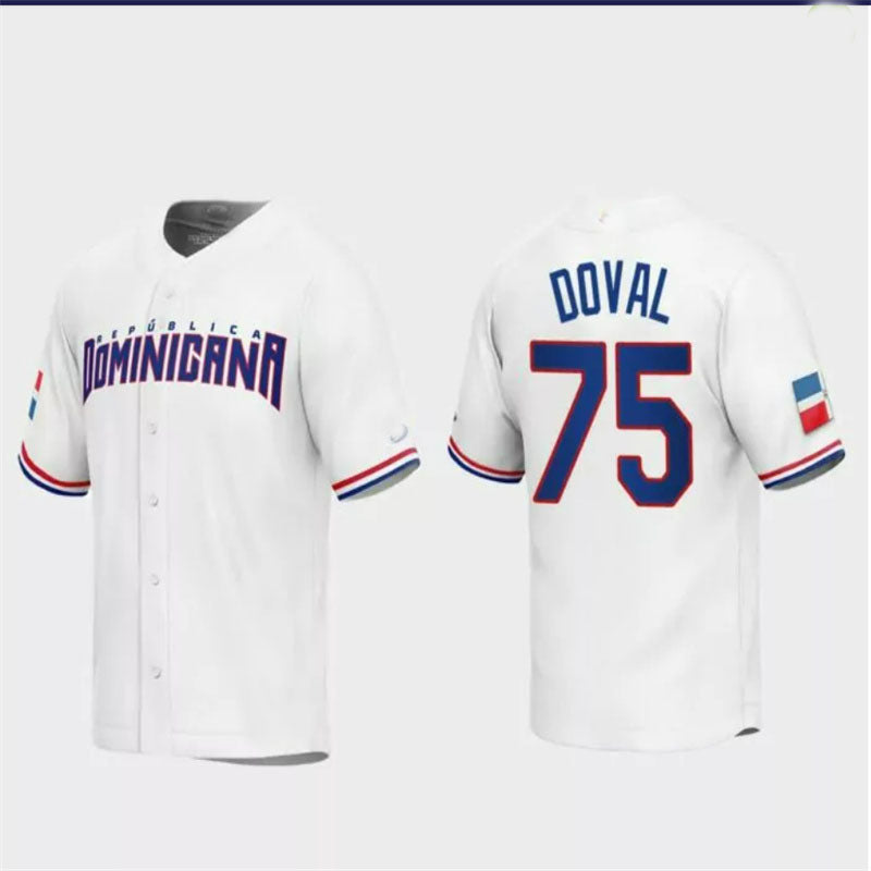 #75 Camilo Doval Dominican Republic Baseball 2023 World Baseball Classic Replica Jersey ¨C White Stitches Baseball Jerseys baseball jersey product view 1