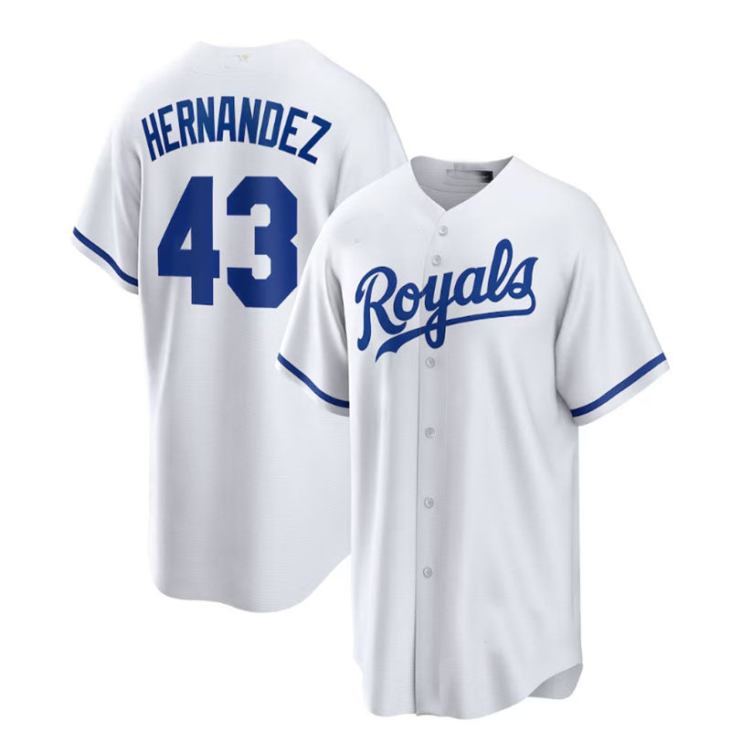 Kansas City Royals #43 Carlos Hern¨¢ndez Home Replica Player Jersey - White Baseball Jerseys baseball jersey product view 1