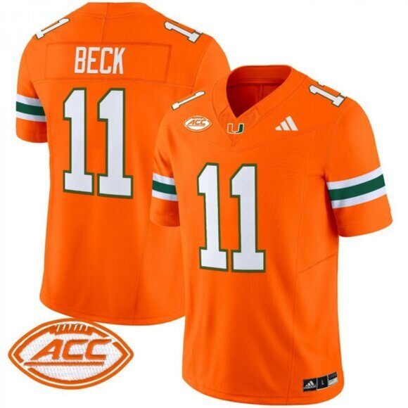 Carson Beck Miami Hurricanes Jersey - Orange hockey jersey product view 1
