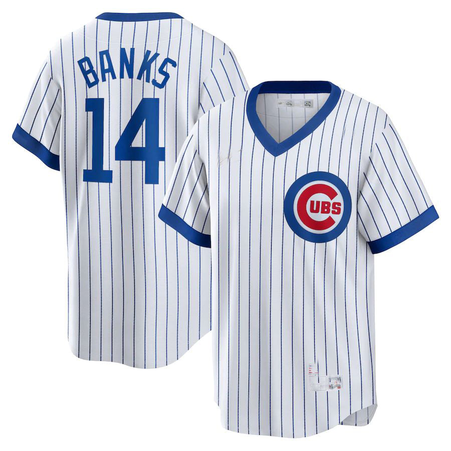 Chicago Cubs#14 Ernie Banks White Home Cooperstown Collection Player Jersey Baseball Jerseys baseball jersey product view 1