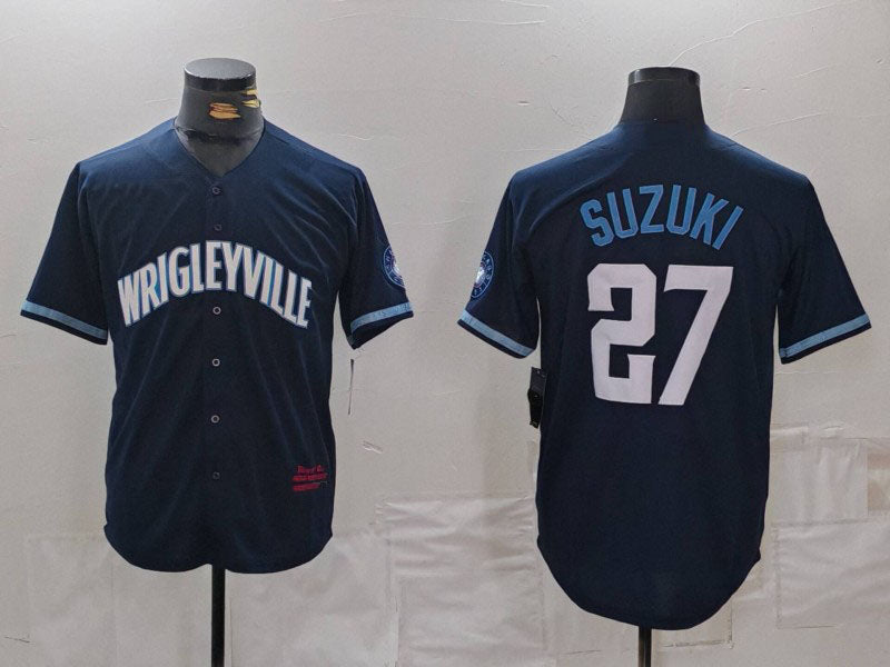 Chicago Cubs #27 Seiya Suzuki Navy City Connect Cool Base Stitched Baseball Jersey baseball jersey product view 1