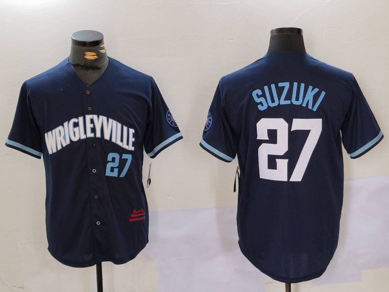 Chicago Cubs #27 Seiya Suzuki Number Navy City Connect Cool Base Stitched Baseball Jersey baseball jersey product view 1