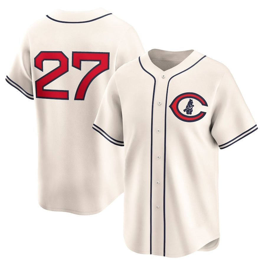 Chicago Cubs #27 Seiya Suzuki Throwback Cooperstown Collection Limited Jersey - Cream Stitched Baseball Jersey baseball jersey product view 1