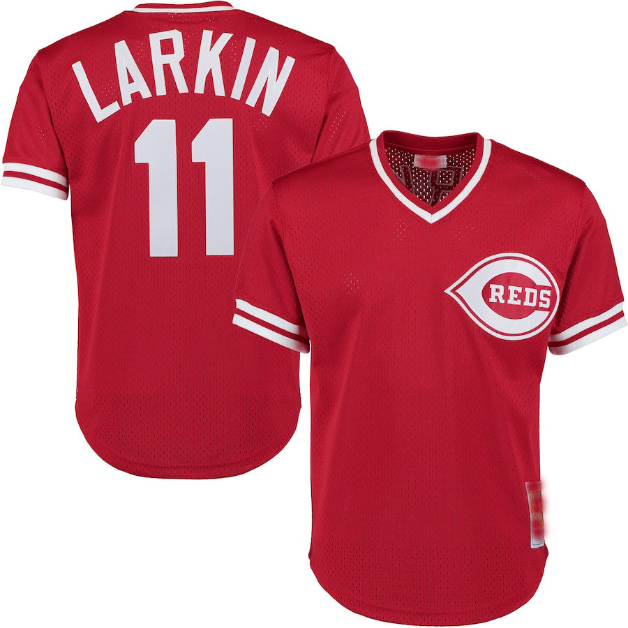 Cincinnati Reds #11 Barry Larkin Red Fashion Cooperstown Collection Mesh Batting Practice Jersey Baseball Jerseys baseball jersey product view 1