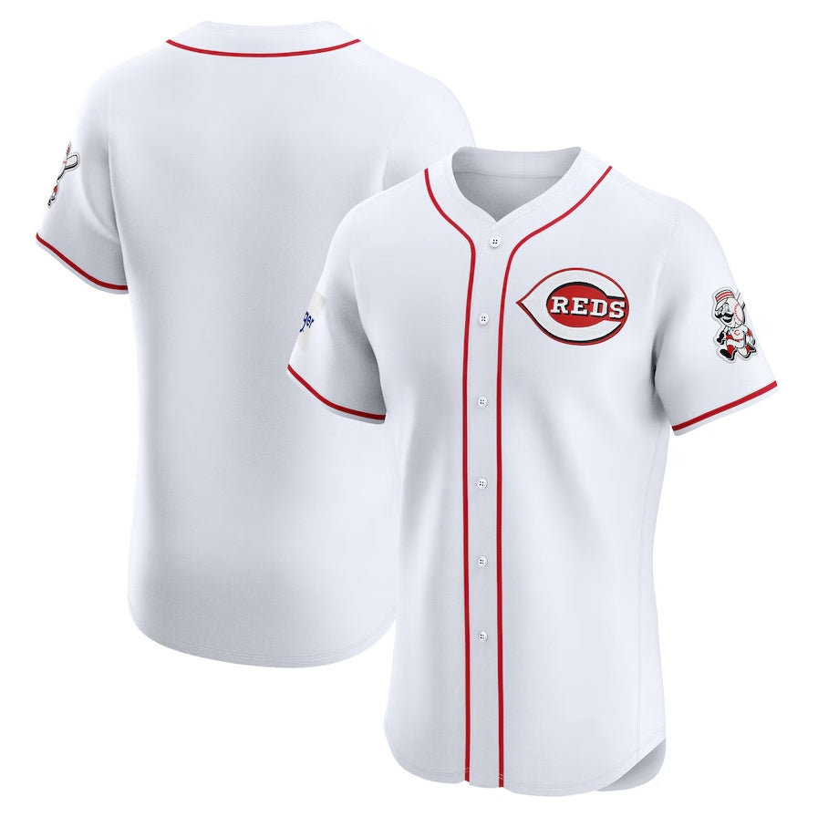 Cincinnati Reds Home Elite Patch Jersey - White Stitched Baseball Jerseys baseball jersey product view 1