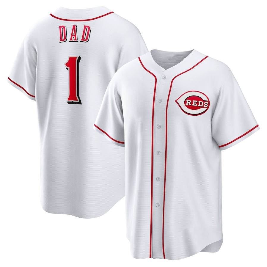Cincinnati Reds #1 Dad Home Replica Jersey - White Stitched Baseball Jerseys baseball jersey product view 1