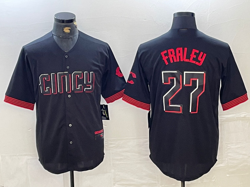 Cincinnati Reds #27 Jake Fraley Black 2023 City Connect Cool Base Stitched Baseball Jerseys baseball jersey product view 1