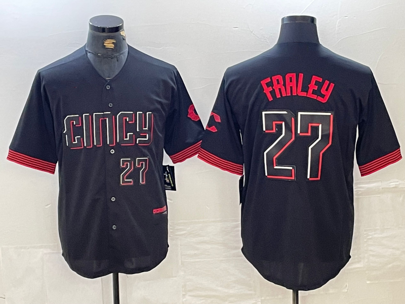 Cincinnati Reds #27 Jake Fraley Number Black 2023 City Connect Cool Base Stitched Baseball Jerseys baseball jersey product view 1