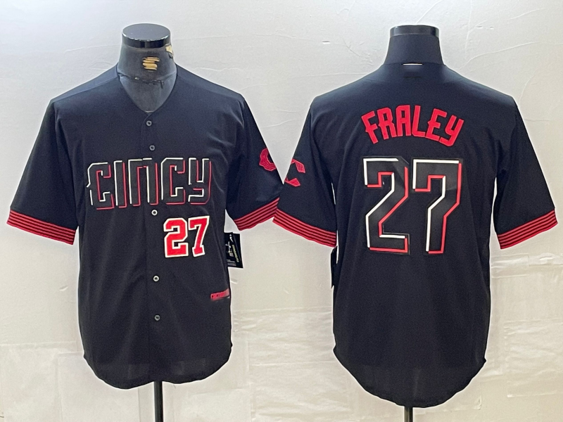 Cincinnati Reds #27 Jake Fraley Number Black 2023 City Connect Cool Base Stitched Baseball Jerseys baseball jersey product view 1