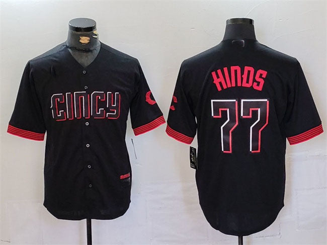 Cincinnati Reds #77 Rece Hinds Black 2023 City Connect Cool Base Stitched Baseball Jersey baseball jersey product view 1
