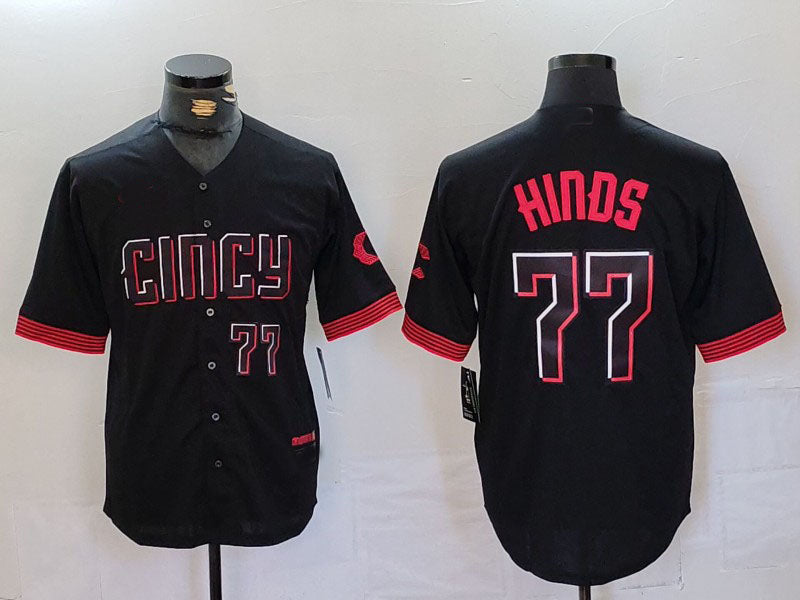 Cincinnati Reds #77 Rece Hinds Number Black 2023 City Connect Cool Base Stitched Baseball Jersey baseball jersey product view 1