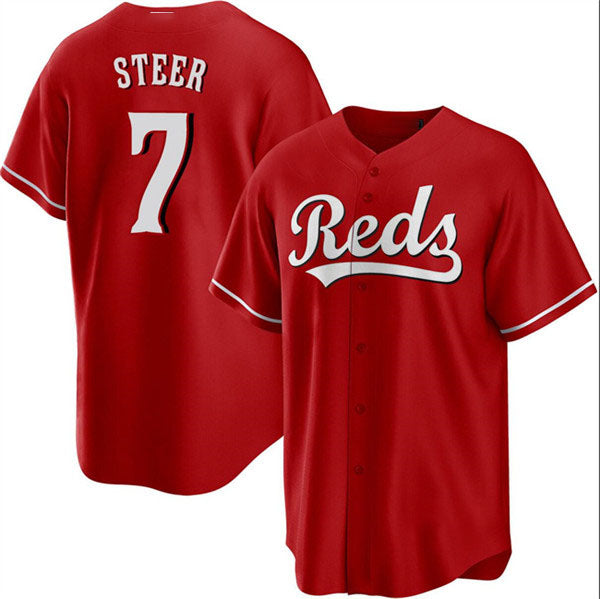 Cincinnati Reds #7 Spencer Steer Red Cool Base Stitched Baseball Jersey baseball jersey product view 1