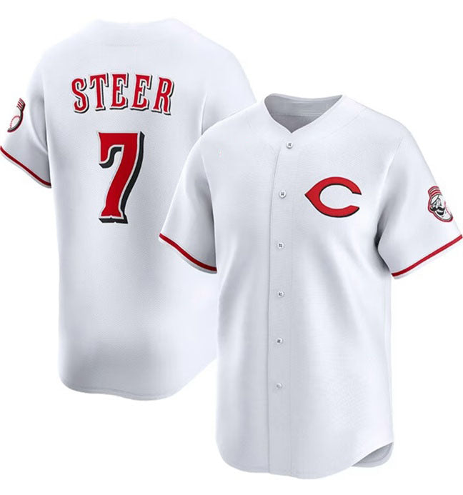 Cincinnati Reds #7 Spencer Steer White 2025 Home Limited Stitched Baseball Jersey baseball jersey product view 1