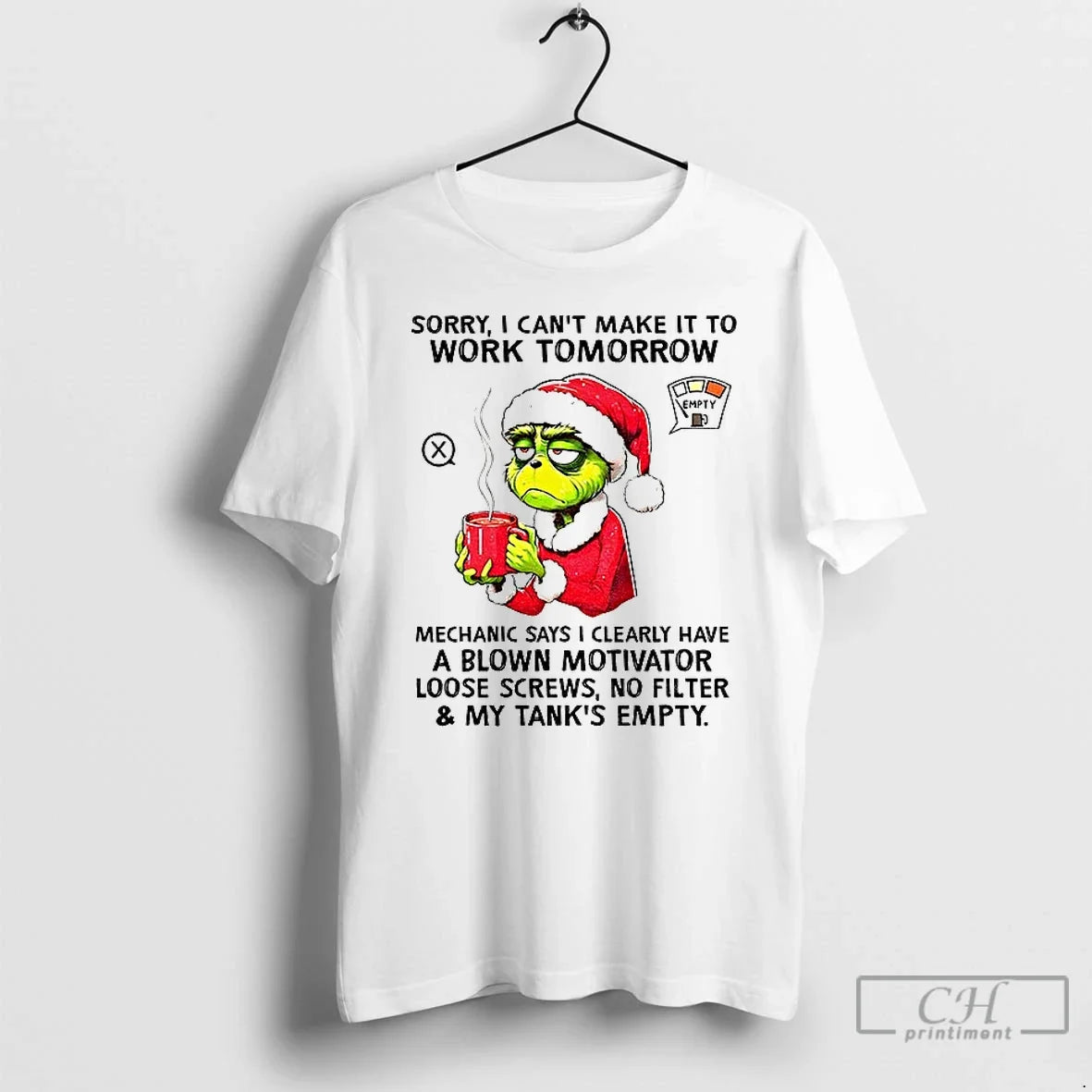 Classic Grinch Santa Hat Sorry I Cant Make It To Work - Adult & Kids T-Shirts, Sweatshirts & Hoodies apparel design preview 1