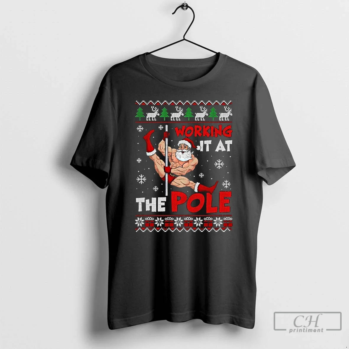 Classic Working It At The Pole Santa Dancing Ugly - Adult & Kids T-Shirts, Sweatshirts & Hoodies apparel design preview 1