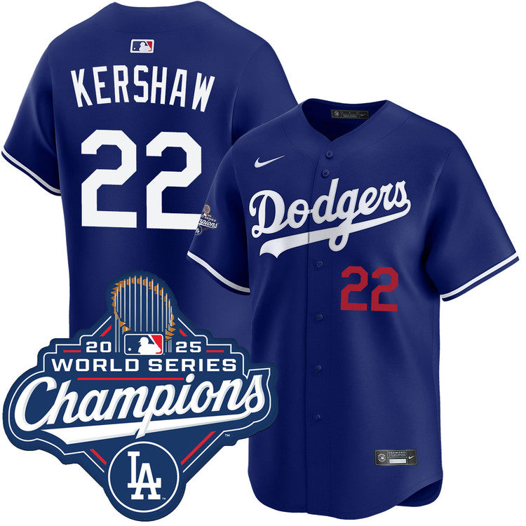 Clayton Kershaw Los Angeles Dodgers Alternate Royal Limited 2025 World Series Champions Jersey - Royal baseball jersey product view 1