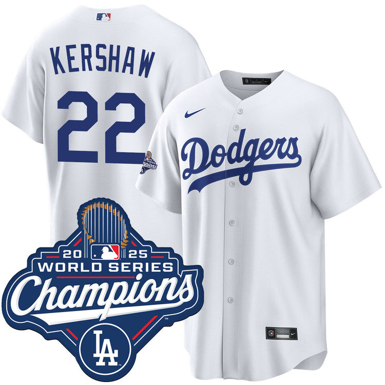 Clayton Kershaw Los Angeles Dodgers Home 2025 World Series Champions Jersey - Royal baseball jersey product view 1