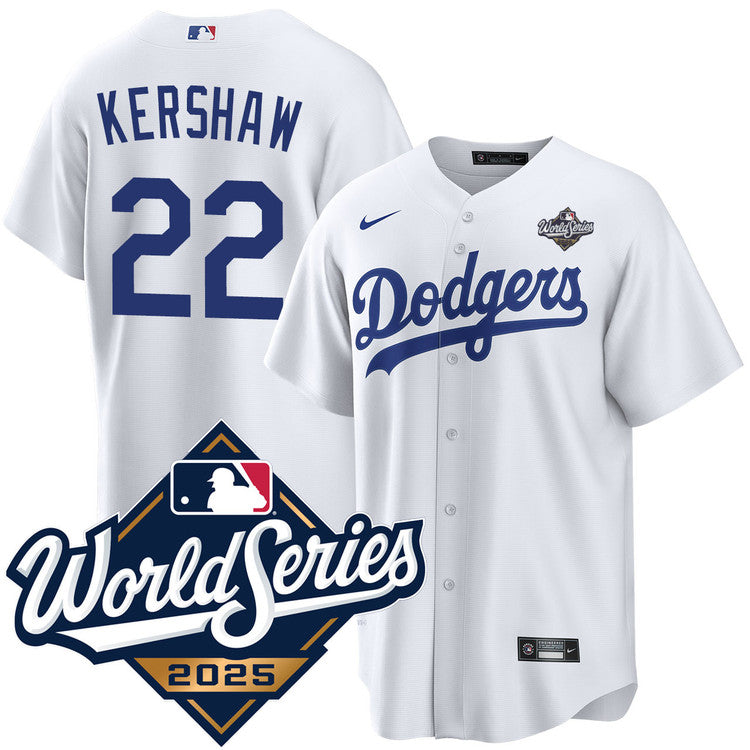 Clayton Kershaw Los Angeles Dodgers Home 2025 World Series Jersey - White baseball jersey product view 1