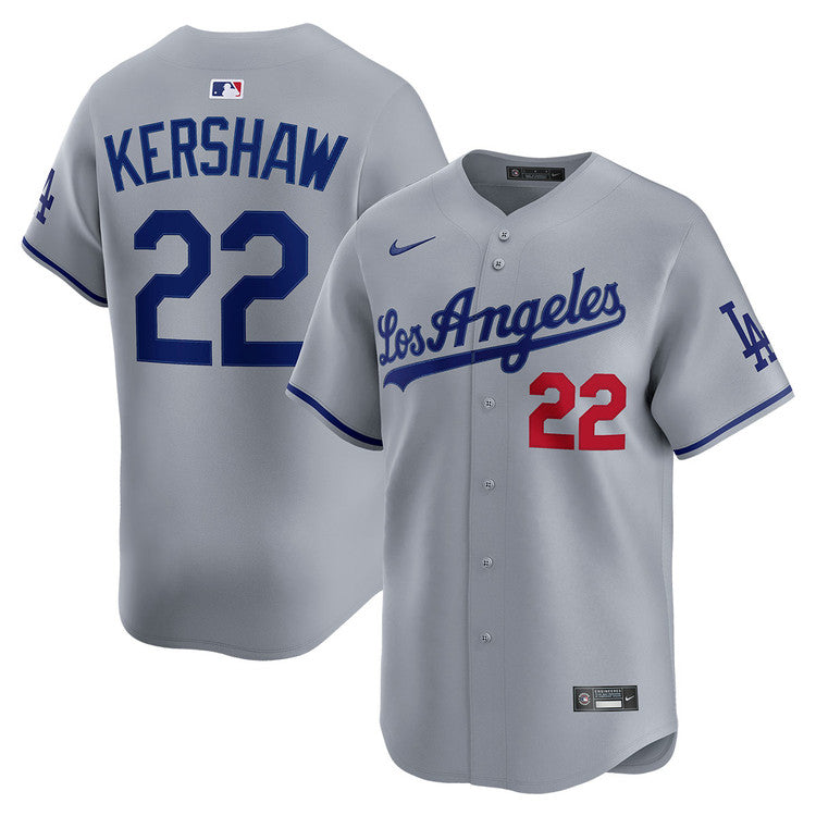 Clayton Kershaw Los Angeles Dodgers Road Limited Jersey - Gray baseball jersey product view 1