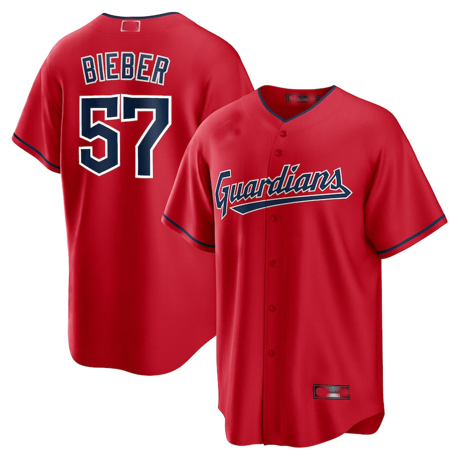 Cleveland Guardians #57 Shane Bieber Red Alternate Replica Player Jersey Baseball Jerseys baseball jersey product view 1