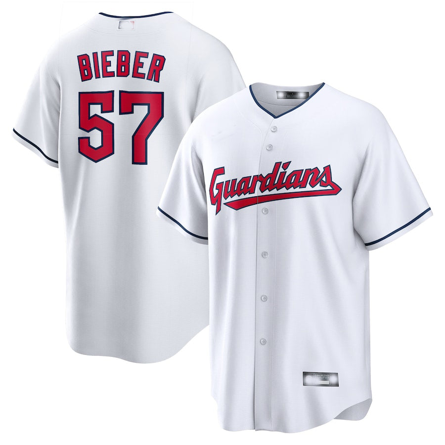 Cleveland Guardians #57 Shane Bieber White Replica Player Jersey Baseball Jerseys baseball jersey product view 1