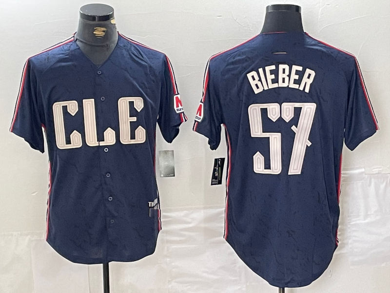 Cleveland Guardians #22 Shane Bieber Navy 2024 City Connect Limited Stitched Baseball Jerseys baseball jersey product view 1