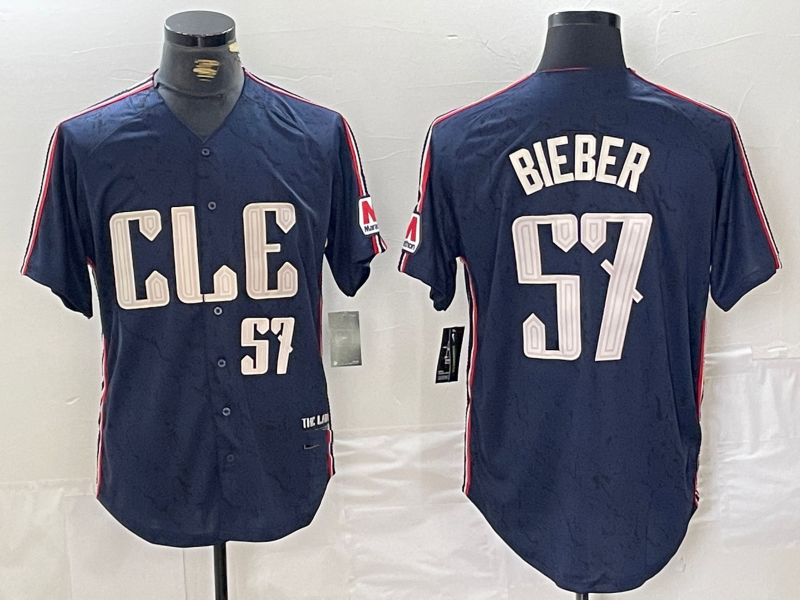 Cleveland Guardians #22 Shane Bieber Navy 2024 City Connect Limited Stitched Baseball Jerseys baseball jersey product view 1