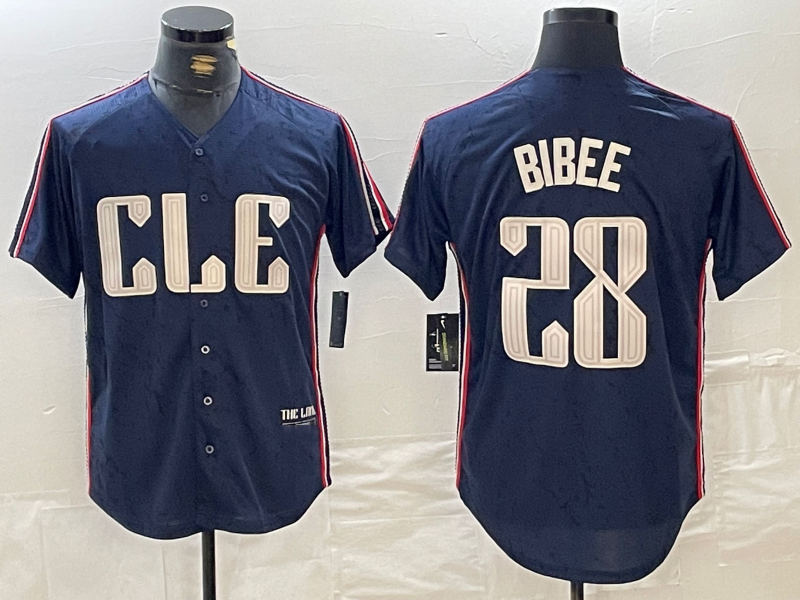 Cleveland Guardians #28 Tanner Bibee Navy 2024 City Connect Limited Stitched Baseball Jerseys baseball jersey product view 1