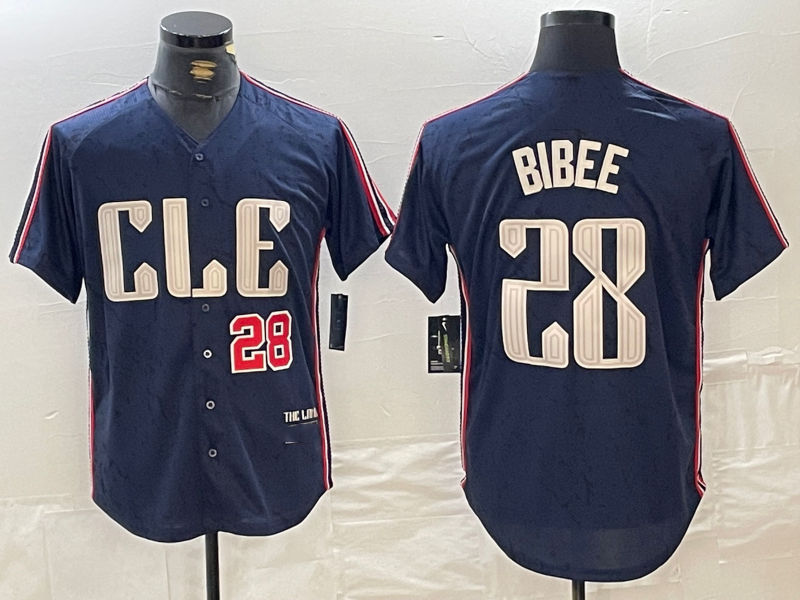 Cleveland Guardians #28 Tanner Bibee Number Navy 2024 City Connect Limited Stitched Baseball Jerseys baseball jersey product view 1